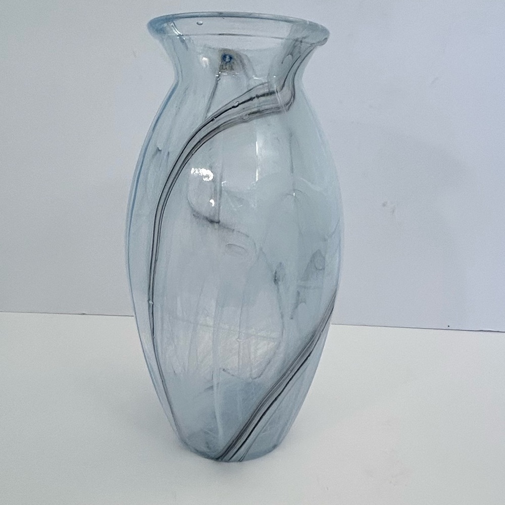 Vintage LUX Italian Glass Vase Vetreria Operaia  Blue Swirl 12” Art Glass Vase - Picture 8 of 14